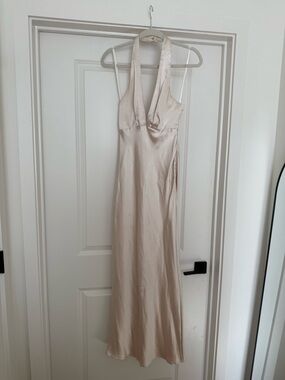 Billy J Satin Halter Maxi Slip Dress Champagne